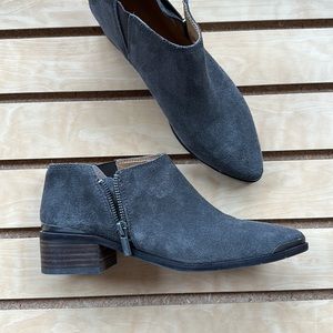 Lucky Brand genuine leather bootie block heel dark grey